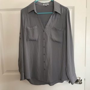 Express Grey button down w/tab for rolling sleeves
